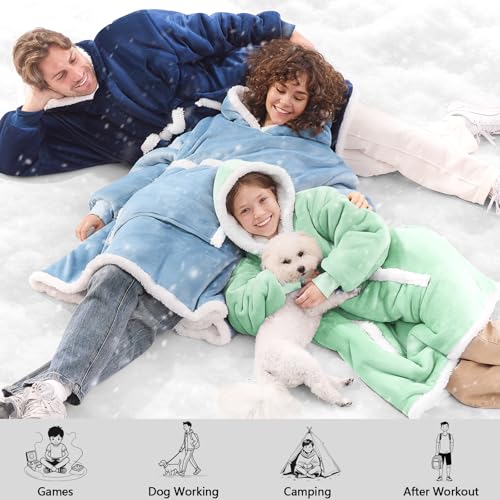 JOYWOO Green Kids Wearable Blanket Hoodie,Oversized Cat lovers Hoodie Blanket for kids & Teens,Birthday Gifts for Girl Boys,Warm Cozy Fuzzy Sherpa Fleece Blanket Giant Pocket Winter Gifts,Sage green