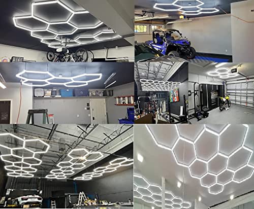 21 Pack Led Garage Lights, Car Detail Led Light Hexagonal 126W 15950Lm 6500K Ultra White Light, Attachable Plug-In Ceiling Light For Garage Workshop Basement Gym Warehouse 122.X48.5 Inch (White A) #TOP7