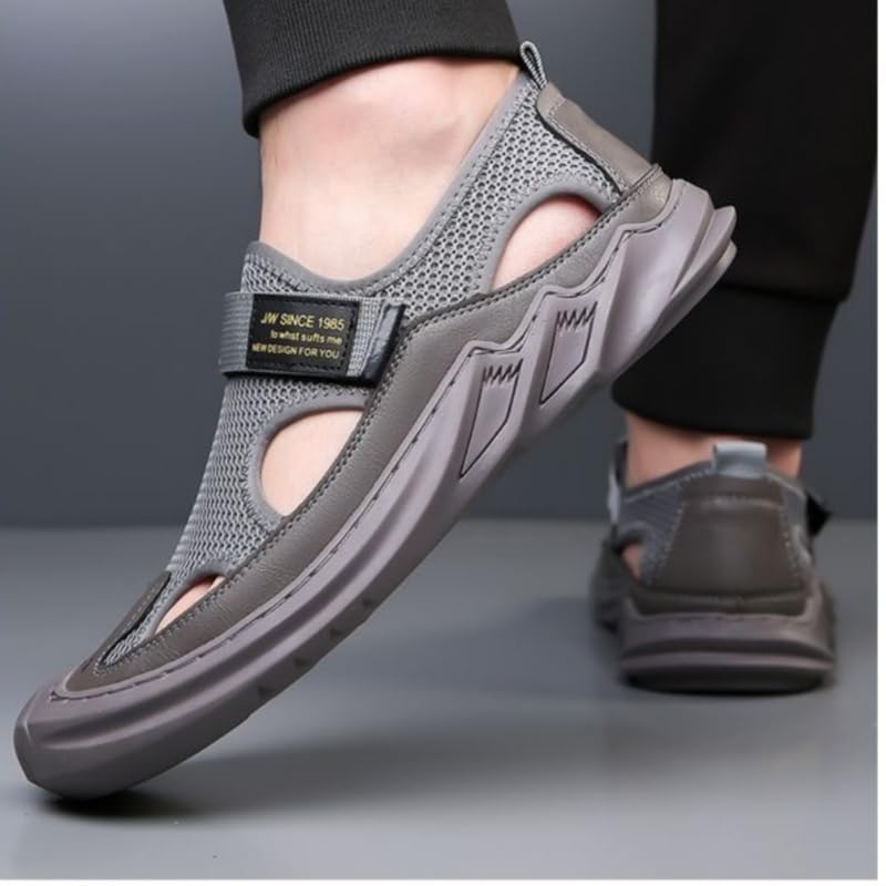 Men's breathable soft-soled lace-up perforated casual sandals - One-piece soft texture design, suitable for summer wear, combining comfort and fashion.3