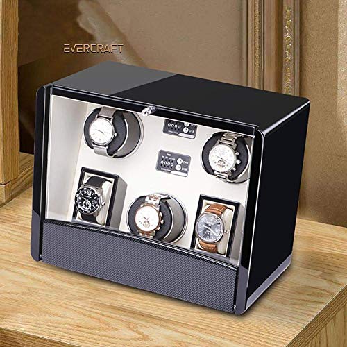 GUOOK Luxus Automatik Uhrenbeweger für 3 Uhren Crystal Button 3 Arten von Netzteil 4 Timer-Programme-35 * 22 * ??28cm Schwarz Futter Weiß