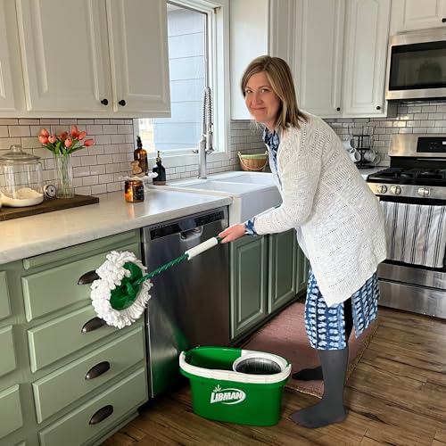 Libman Tornado Spin Mop System Plus 1 Cabezal de Recambio. El Sistema Total de trapeador Incluye Cabezal de Microfibra Resistente, Mango Resistente y 1 Cabezal de Repuesto Adicional, Seguro en Todas