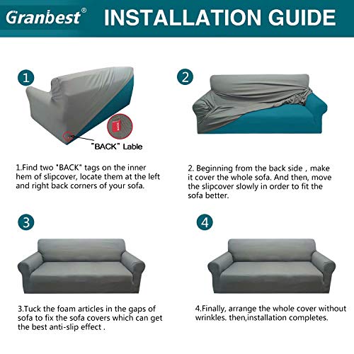 Granbest Water-Repellent Sofa Cover Luxury Thick Couch Covers For Dogs Stylish Jacquard Pattern Stretch Sofa Slipcover Non Slip Furniture Protector With Foam Sticks(Large,Gray) #TOP6