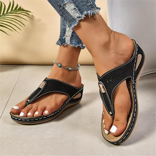Orthopedic Thong Slippers for Women T-Strap Arch Support Sandals Orthotic Wedges Casual Walking Shoes for Summer Beach Retro Flip Flops Slip On Open Toe Slippers2