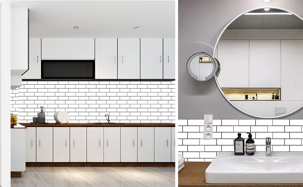 Vista 6 de SABONPOP 10 hojas de azulejos autoadhesivos para salpicaduras de cocina y baño, 12 x 12 pulgadas, adhesivo autoadhesivo con aspecto de mármol