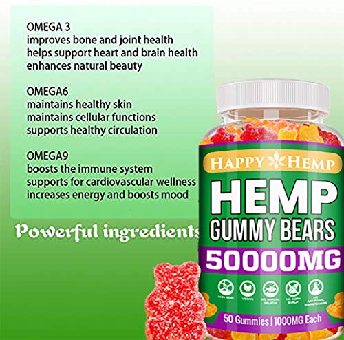 Hemp Gummies for Pain and Anxiety 50000mg Organic Omega 3, 6 & 9 All Natural Stress Relief Premium Extract Sleep Made in USA Mood Zero CBD Oil - Image 5