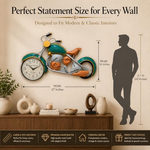 Image of SHREE 'O' GREEN TECH - Large Handcrafted Iron Motorcycle Big Wall Art Bullet Bike Metal Sculpture Decorative Wall Hanging for Home Living Room Office Garage (27 x 16 Inch)
