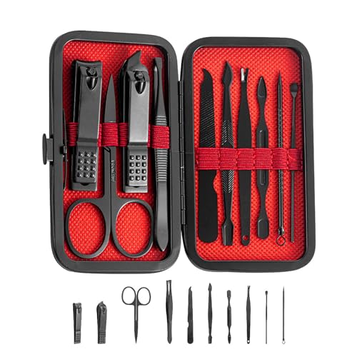 10PCS Kit de manucure coupe-ongles 10 en 1,Coupe Ongle et Coupe Ongles avec Étui de Voyage Noir,Outils Professionnels de Soins des Ongles,Set de Coupe Ongle...