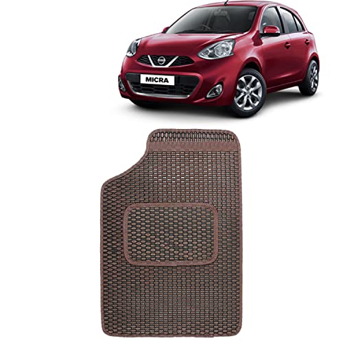 Image of Kingsway Dotted Design Car Floor Foot Mats Universal Fit for Nissan Micra, Model Year : 2010 Onwards, Water and Dustproof, Color Brown, Set of 5 Pieces