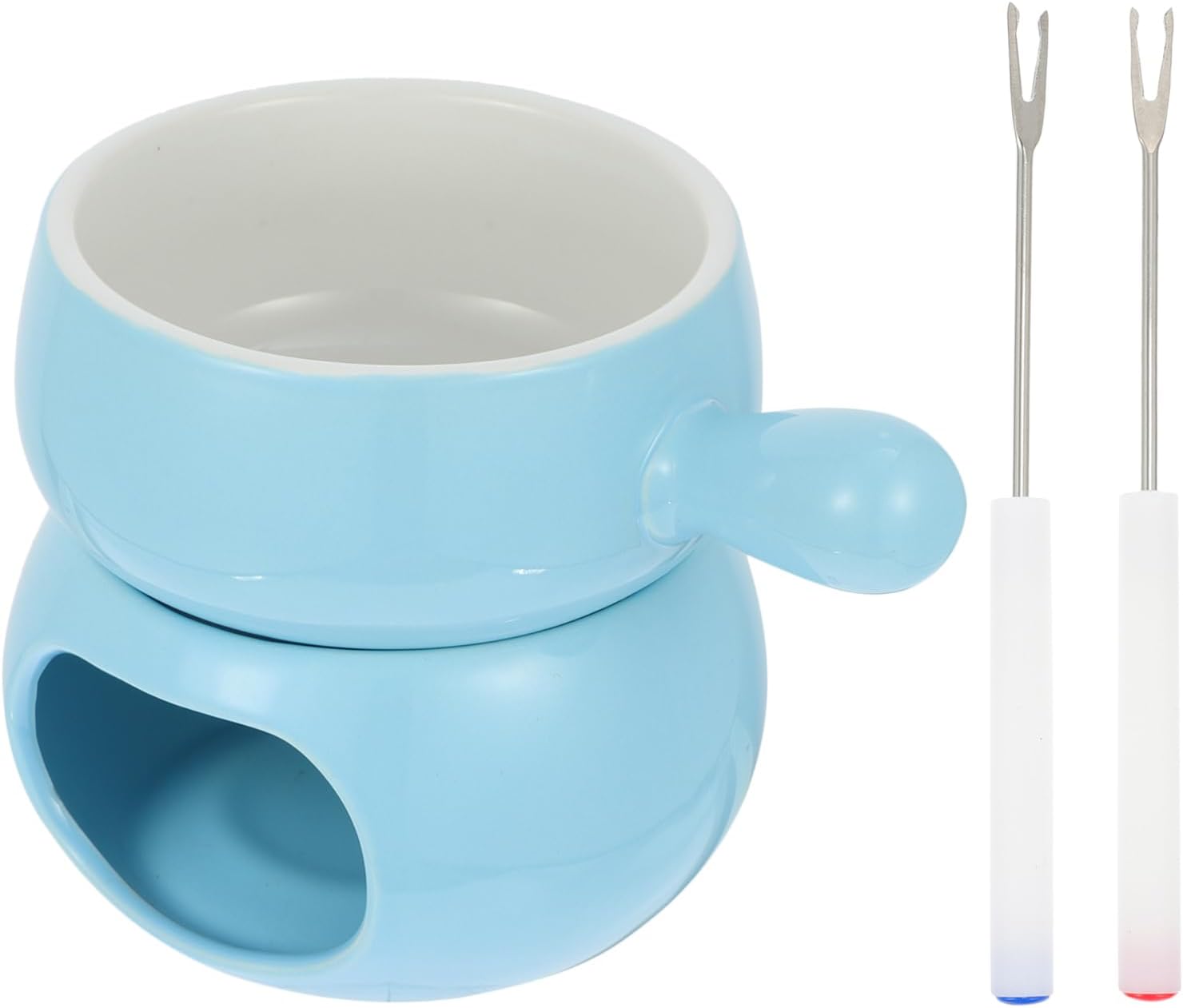 Yardwe 1set Ceramic Chocolate Fondue Pot Elegant Cheese Melting Pot Base for Parties and Romantic Dinners Includes Forks Random Colors