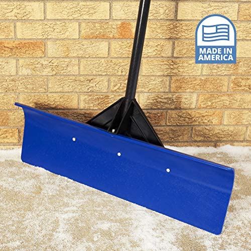 The Snowcaster 30 Inch Snow Pusher & Barn Shovel 30UPH | Heavy Duty 30” X 9.5” Polyethylene Blade | Snow Removal - Driveway, Doorway, Sidewalks | Commercial & Residential – Blue