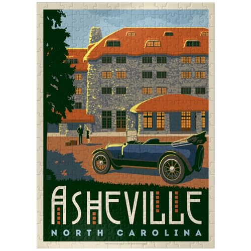 MyPuzzle Asheville: North Carolina, Vintage Poster - Premium 300 Piece Jigsaw Puzzle for Adults