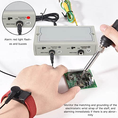 Image of Wrist Strap Tester, ESD Grounding Monitor & Antistatic Wristband Alarm, Real‑Time Microcomputer Chip Detection High Sensitivity, for ESD‑Safe Workbench and Production Line (US Plug 100‑240V)