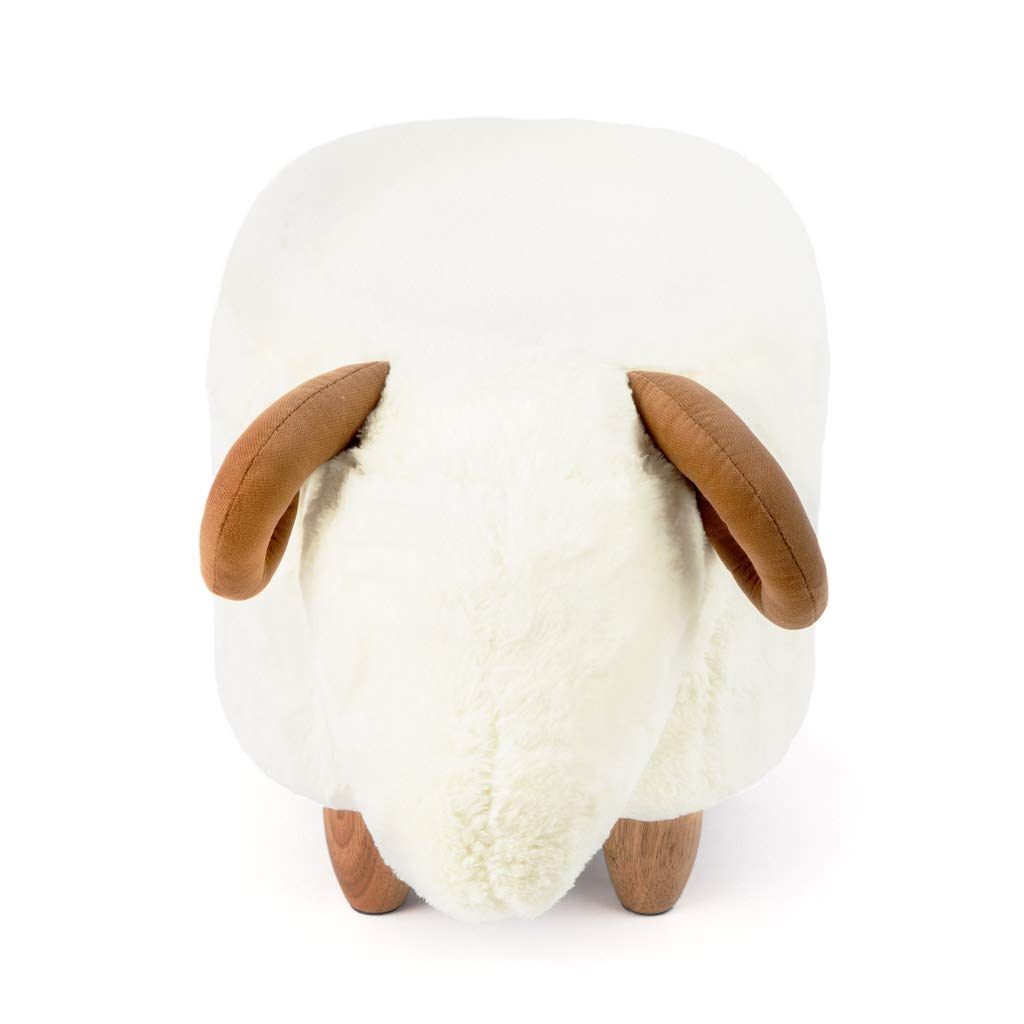 Balvi Tabouret Le Mouton Couleur Blanc en Forme de Mouton Pattes en Bois Polyster/Bois
