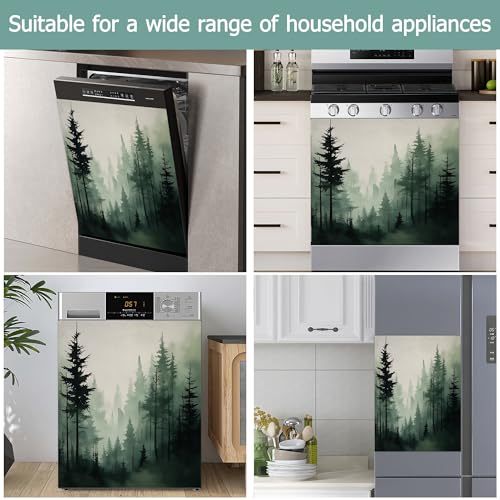 Image of Foggy Forest Dishwasher Covers for The Front Magnetic,Green Trees Refrigerator Magnets Decoration,Reusable Dishwasher Cover Panel for Home Kitchen Decor 23x26 Inch