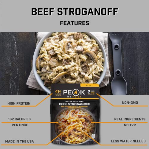 Peak Refuel Beef Stroganoff | Premium Freeze Dried Camping Food | Backpacking & Hiking Mre Meals | Just Add Water | 100% Real Meat | 41G Of Protein | 2 Serving Pouch #TOP1