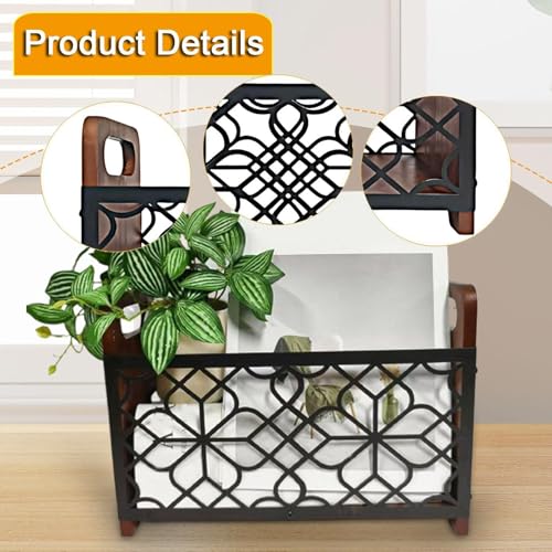 FytStycale Revistero, Archivador, Revistero, Portadocumentos Y Bandeja para Cartas de Madera Y Metal Rústico para El Hogar, La Oficina Y El Salón, Geometría, Individual - imagen 6