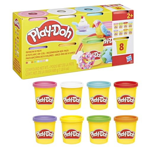 Play-Doh Regenbogen 8er-Pack Farben à 85 g, Knetmasse-Set mit exklusiven zarten Farben, perfekt zum Teilen auf einer Party und als schönes geschenk für Kinder ab 2 Jahren