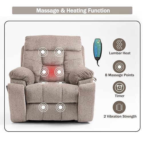 Dual Motor Power Lift Chair Recliners, 180°Lay Flat Sleeping Recliner Chairs for Elderly with Heat Massage, Spacious Seat, Cup Holders, Side Pockets, Lumbar Pillow, Up to 400LBS