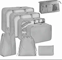 Kit de Bolsas Organizadoras de Poliéster 8 Peças Resistente para Malas de Viagem e Guarda Roupas (Cinza)
