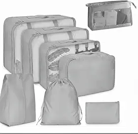Kit de Bolsas Organizadoras de Poliéster 8 Peças Resistente para Malas de Viagem e Guarda Roupas (Cinza)
