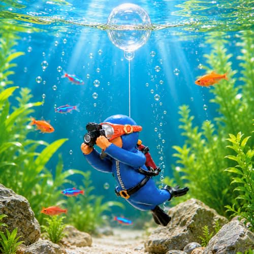 Image of VAYINATO 1 Piece (Blue) Floating Mini Cute Photo Diver Aquarium Fish Tank Simulation Decoration Ornaments | Made with Eco Friendly Resin | No Harm to Fish by Petzlifeworld