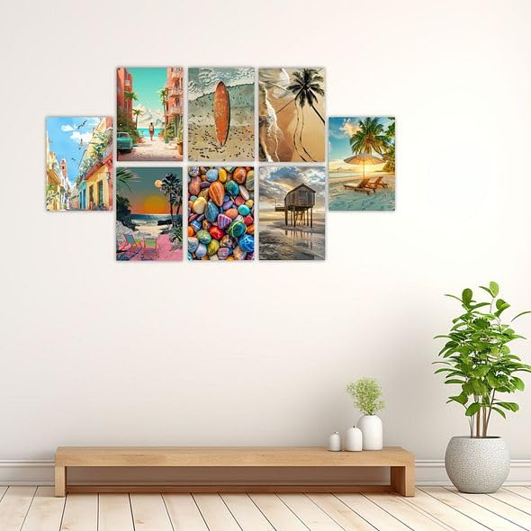 Image of CVANU Aesthetic Beach & River Side Design Picture Printed 8pcs Wall Art Collage Kit Posters With Glue Dot Tape for Living Room| Office| Bedroom| Office| Walls Decorative Item (8.2inch X 11.6inch) 369