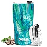 ZONZHI Termo Cafe, 600ML Taza Termo de Acero Inoxidable, a Prueba de Fugas, Termo Aislado al Vacío con Tapa sin BPA, Pajilla & Cepillo de Limpieza Gratuito, para Café Frío & Caliente, (Green)