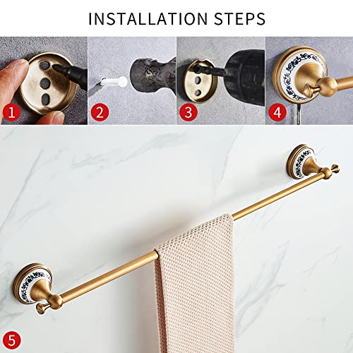 Juego de Accesorios de baño de Bronce Antiguo, toallero Ajustable, Soporte de Papel higiénico, Soporte para Toallas de Mano, Gancho, Juego de Accesorios de baño Dorados montado en la Pared - imagen 4
