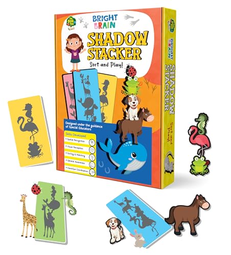 Image of Bright Brain Shadow Stacker Animal Matching Game | Shadow Recognition Sorting Puzzle for Kids Ages 3+ | Educational Learning Toy | Best Gift for Boys & Girls | By Majestic Book Club
