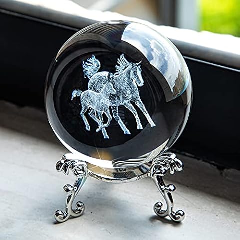 3D Laser Horse Crystal 60mm Ball Crystal Paperweight Figurine Home Art Decor Crafts Cover