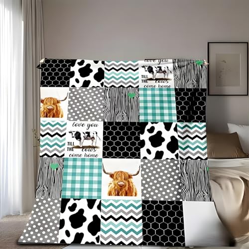 Couverture polaire vache 200x200 cm pour lit double et canapé douillet