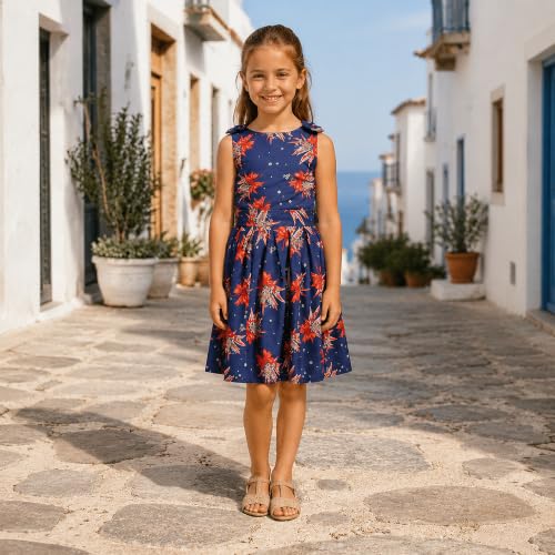 Image of Miss Lavish London Kid Dress for Girls, Shoulder Bow Printed Party Dress, Summer Dress for Girls, Kids Printed Dress for Birthday, Vacation, Wedding & Festival Girls Dresses