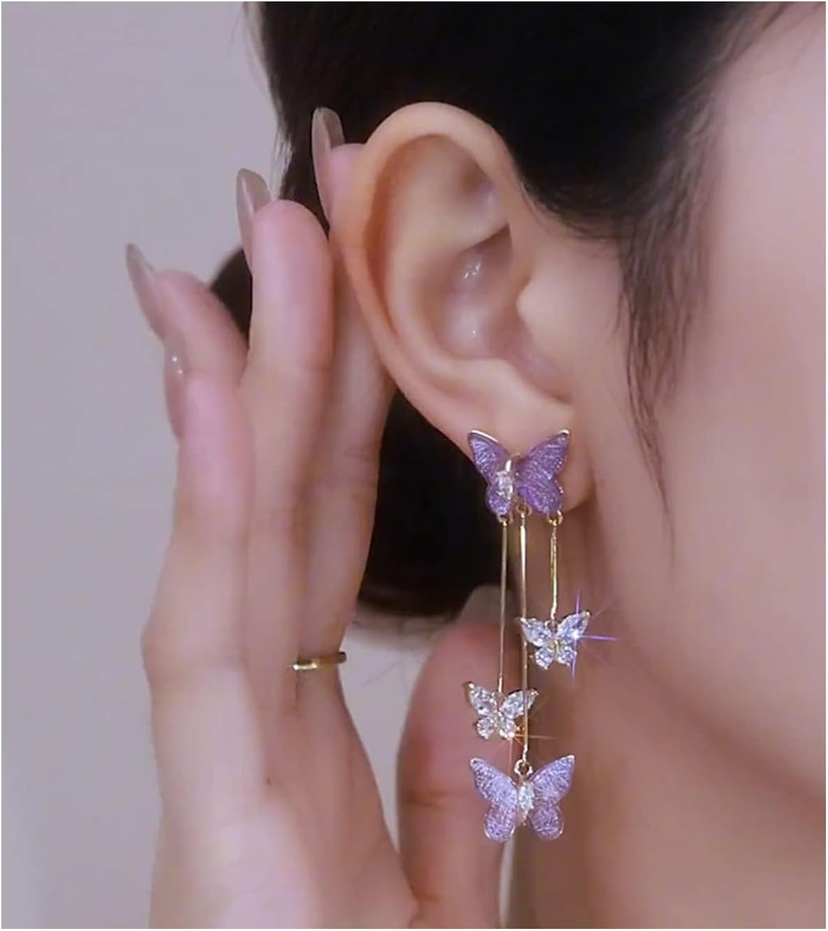 Purple Butterfly Earrings for Women Tassel Style Zircon Earrings Animal Butterfly Drop Earrings Butterfly Dangle Earrings Butterfly Tassel Earrings for women Butterfly Gifts for Women - Image 5