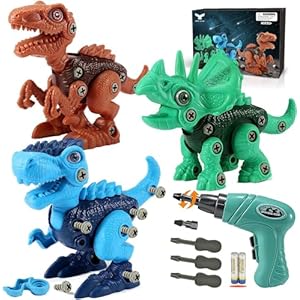 Dinosaur STEM Toys for Kids 3-5, Take Apart Dinosaur Toys with Electric Drill, Educational Building Toy & Construction Set, DIY Christmas Birthday Gifts for 3 4 5 6 7 8 Years Old Boys and Girls
