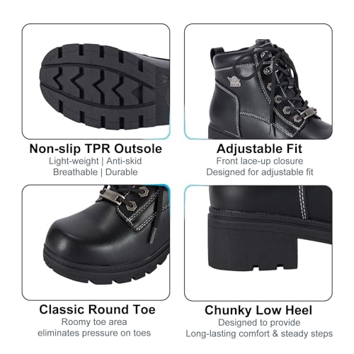 Dream Apparel Womens Lace Up Motorcycle Riding Boots with Side Zipper, Black Faux Leather Ankle Booties Biker Boots, Military Combat Booties for Ladies with Low Heel3