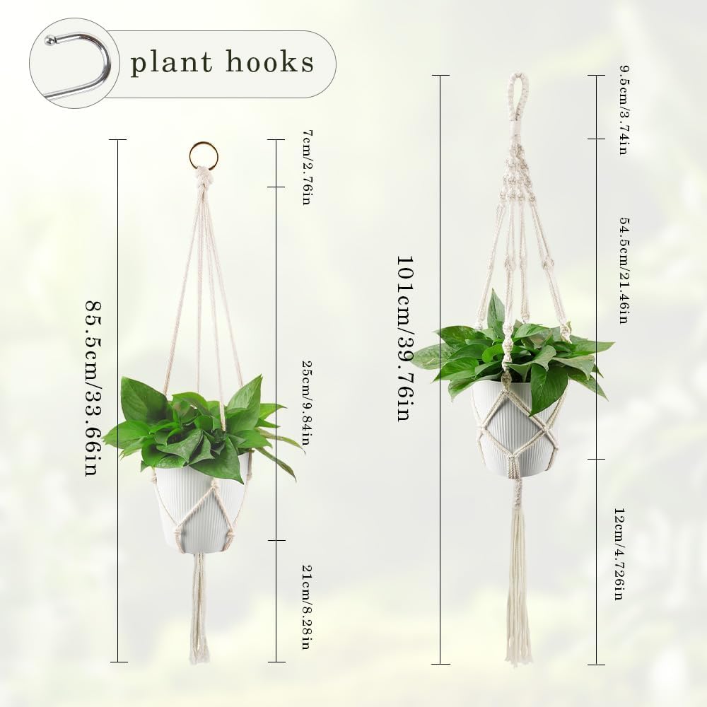 Plant Hanger Indoor,Hanging Plant Pot Indoor Plants Hanger Hanging Basket Indoor Artificial Hanging Baskets Air Plant Holder Indoor Hanging Plant Holder 2 Pack With Hooks Plant Holders Indoor Beige - Image 2