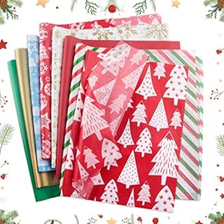 Wlulu 100 Pcs Christmas Tissue Paper for Gift 12 Styles Christmas Tissue Paper Sheets Christmas Tissue Paper for Christmas Gift Wrapping