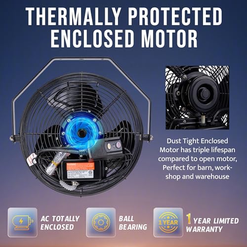 Tornado 2 Pack 12 Inch Outdoor Rated IPX4 Water-Resistant High Velocity Metal Industrial Wall Mount Fan For Commercial, Industrial, Residential, TEAO Motor 3 Speed 1650 CFM, cETL Safety Listed by Tornado - Image 5