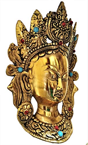 Purpledip Metal Mask Goddess Tara: Buddhist Goddess Wall Plaque (11548), Golden, 21.6L x 15.2W cm - Image 2
