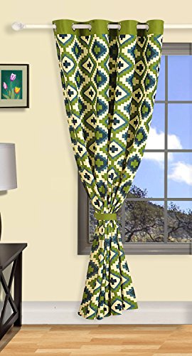 Image of Swayam 100% Cotton Door Curtain (1PC) 210TC for Bedroom, Living Room - Comes with Readymade Eyelets, Triple Layer Weave (7.5Ft) Noise Dampener, Machine Washable - Green