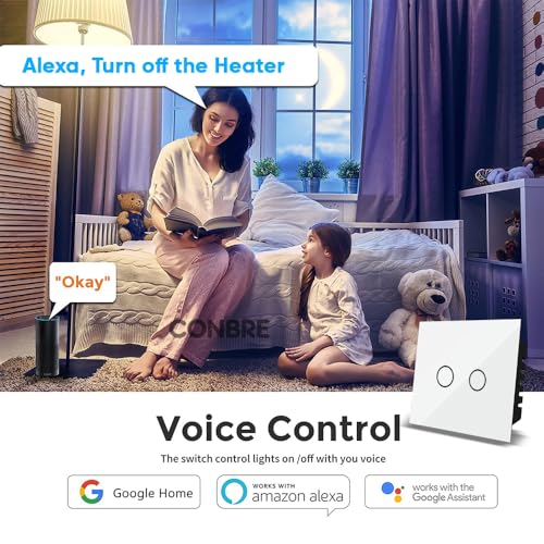 CONBRE SW2 Wi-Fi Smart Modular 2 Gang Touch Switch for Home automation | Suitable for upto 1.5 ton AC, gyser & 16A switch socket etc | Compatible with Alexa, google Assistance & Siri (White) 6 51oGoTA+SIL