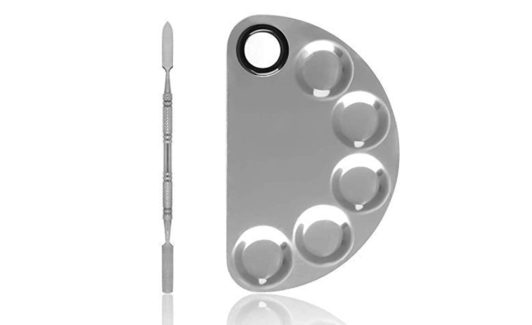 Stainless Steel Cosmetic Makeup Palette Spatula Foundation Mixing palette (moonshape)-image-11