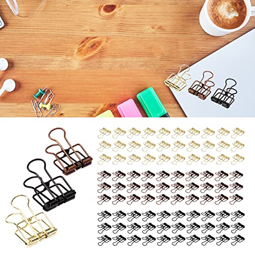 Binder Clips, Paper Clamps Strong Clamping Force Unique Hollow Design Wide Applications 90 Pcs Metal For Certificate #TOP1