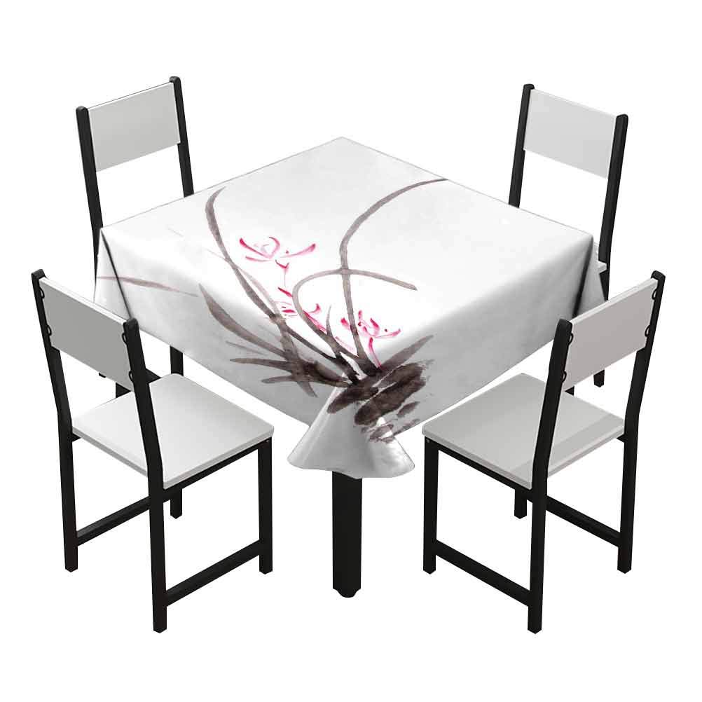 Zara Henry Art Restaurant Tablecloth Traditional Ink Orchid Flower Drawing Oriental Chinese Effects Spiritual Theme Wild Square Tablecloth Charcoal Grey Pink
