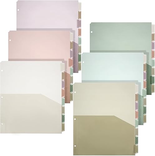 Resholder 6 juegos de separadores de carpetas de plástico de 8 pestañas con bolsillos para carpetas de 3 anillos de 9 34 x 11 12 pulgadas,