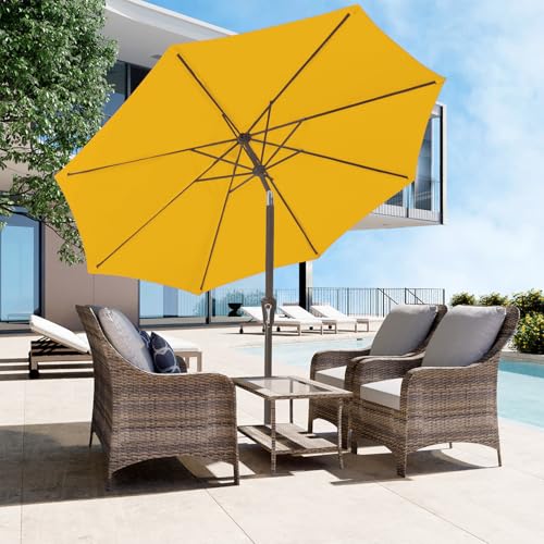 Image of JEAREY 9FT Outdoor Patio Umbrella Outdoor Table Umbrella with Push Button Tilt and Crank, Market Umbrella 8 Sturdy Ribs UV Protection Waterproof for Garden, Deck, Backyard, Pool (Bright Orange)
