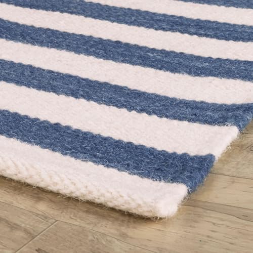 Tapete Artesanal Home Conservatory 4x6 Pies Azul/Marfil miniatura 6