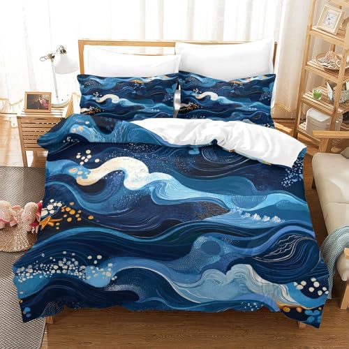 Parure de lit vagues océaniques en microfibre super douce avec fermeture éclair