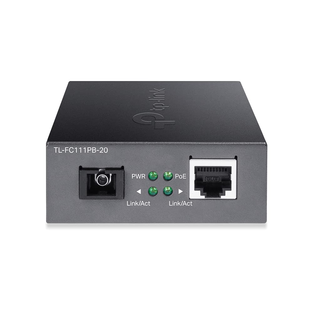 TP-Link TL-FC111PB-20 | Convertisseur de média fibre vers Ethernet WDM SFP vers RJ45 10/100 Mbps avec 1 port PoE | Port RJ45 10/100 Mbps vers fibre monomode 100Base-FX | Étend la distance de fibre