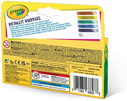 CRAYOLA Metallic Markers - Assorted Colours (Pack of 6) | Unique Colours that Shimmer Just Like Real Metal! | Kids Arts & Crafts | Ideal for Kids Aged 3+